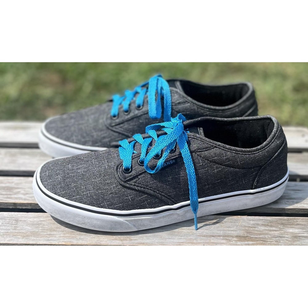 Vans Shoes Mens Size 9.5 Black Blue Lace Up Low Top Casual Skate Sneakers Canvas - Picture 2 of 13